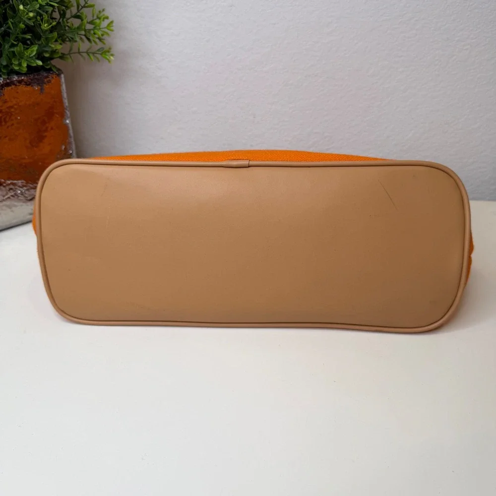 Etienne‎ Aigner Satchel Womens Orange Canvas Leather Trim Preppy Medium